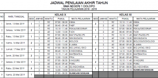 JADWAL PENILAIAN AKHIR TAHUN PELAJARAN 2018-2019